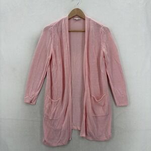 J. Jill Cardigan Sweater Womens Small Pink Linen Open Front Pockets Lightweight